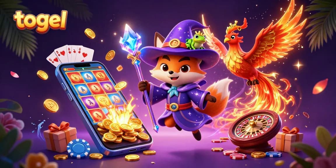 Play exciting togel games with a wizard fox and phoenix in bold 3D casino illustration