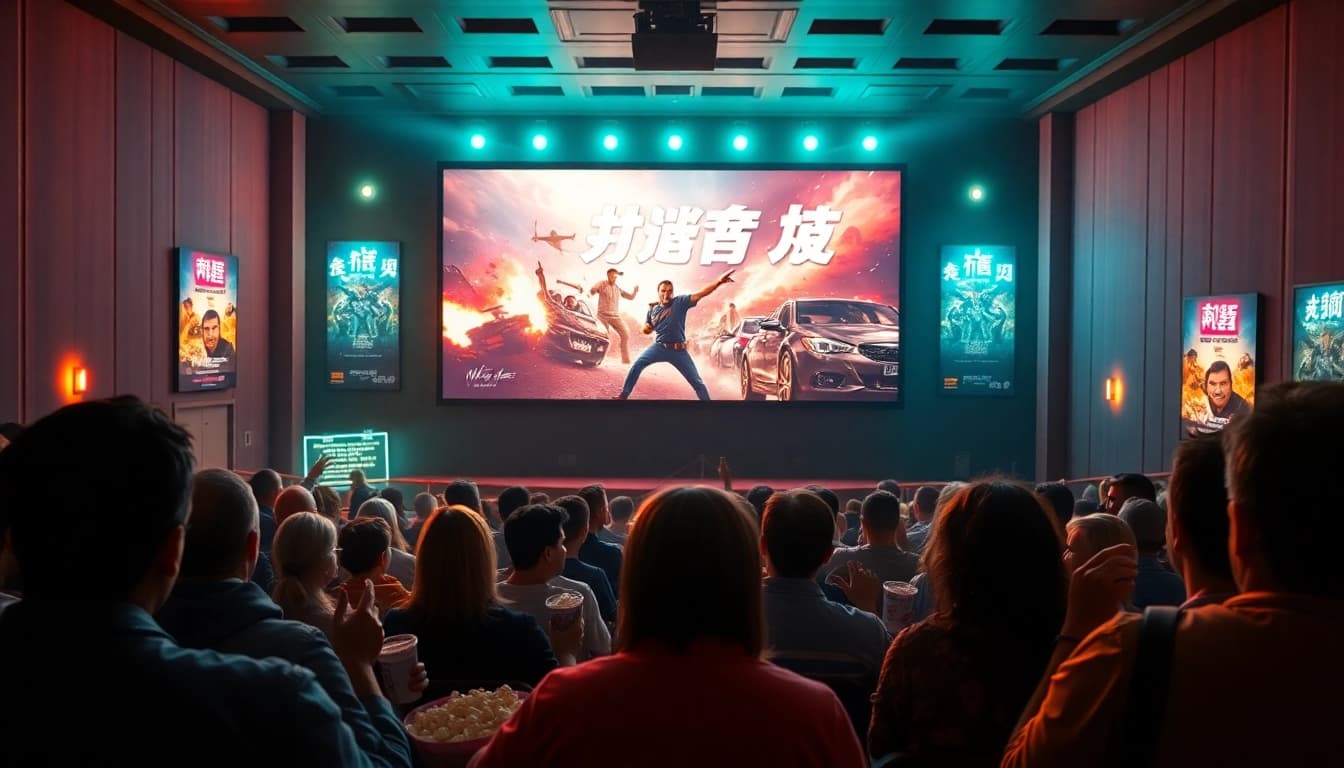 สนุกสนานกับการรับชมหนังใหม่ชนโรง ในโรงภาพยนตร์ที่เต็มไปด้วยผู้ชมที่ตื่นเต้น