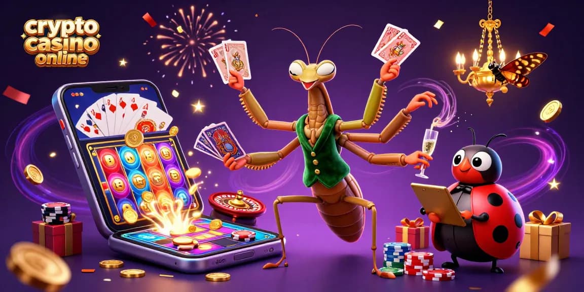 Gioca nei crypto casino online mentre un granchio gigante distribuisce carte e champagne.
