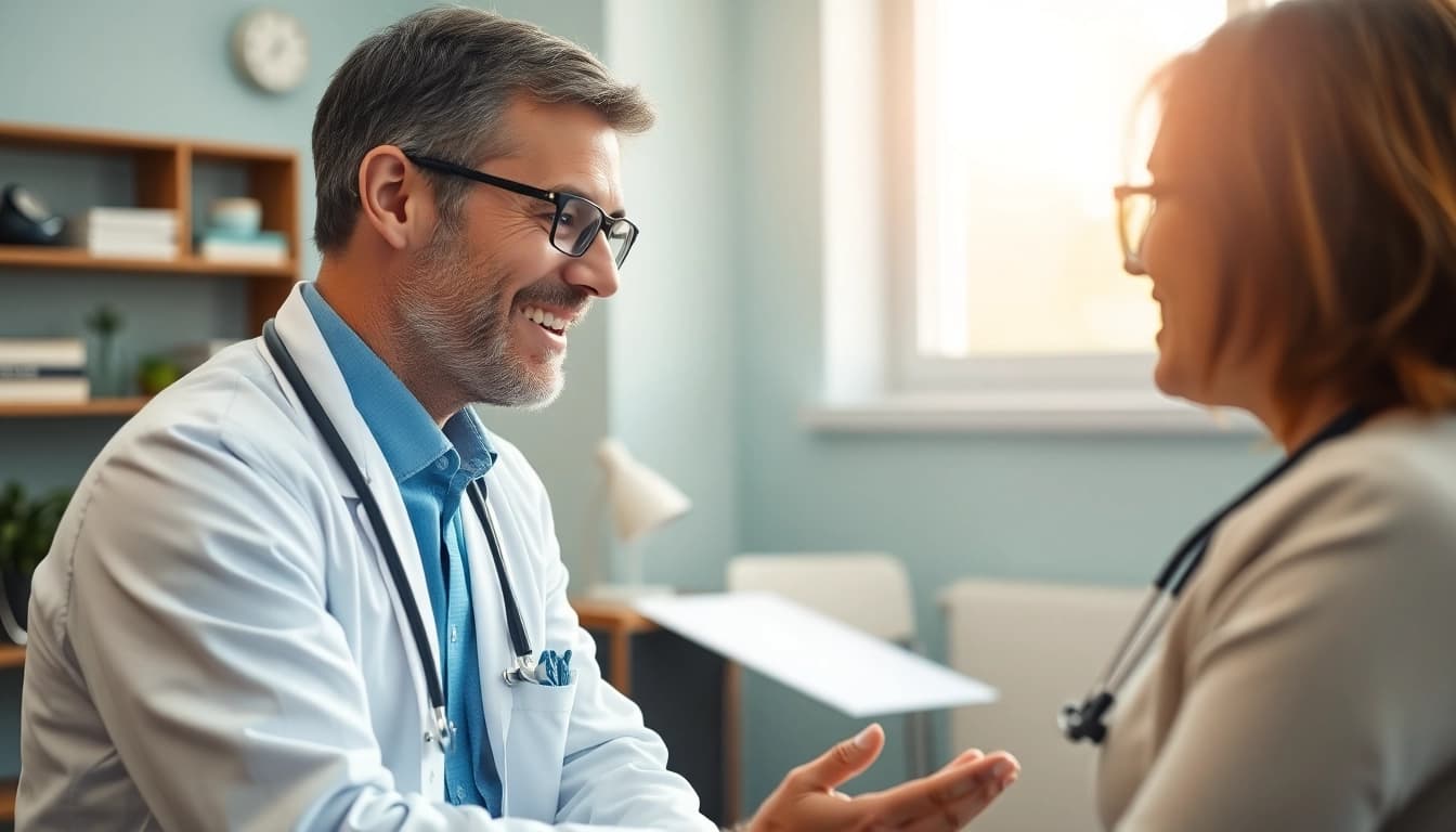 YourGP healthcare provider consulting with a patient in a warm and professional setting.