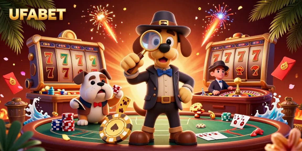 Experience the thrill of UFABET online gambling with vibrant casino characters and elements.