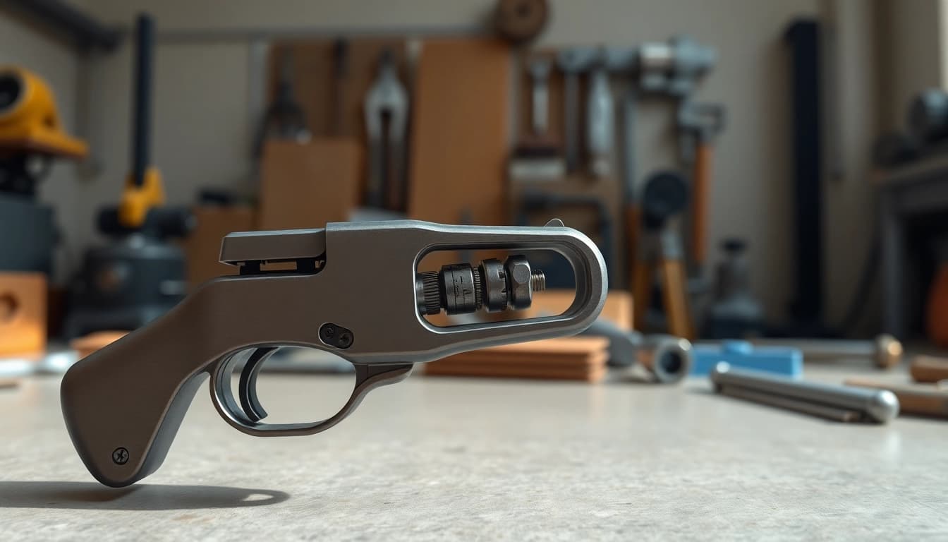 Showcasing a forced reset trigger mechanism highlighting its precise engineering and components.
