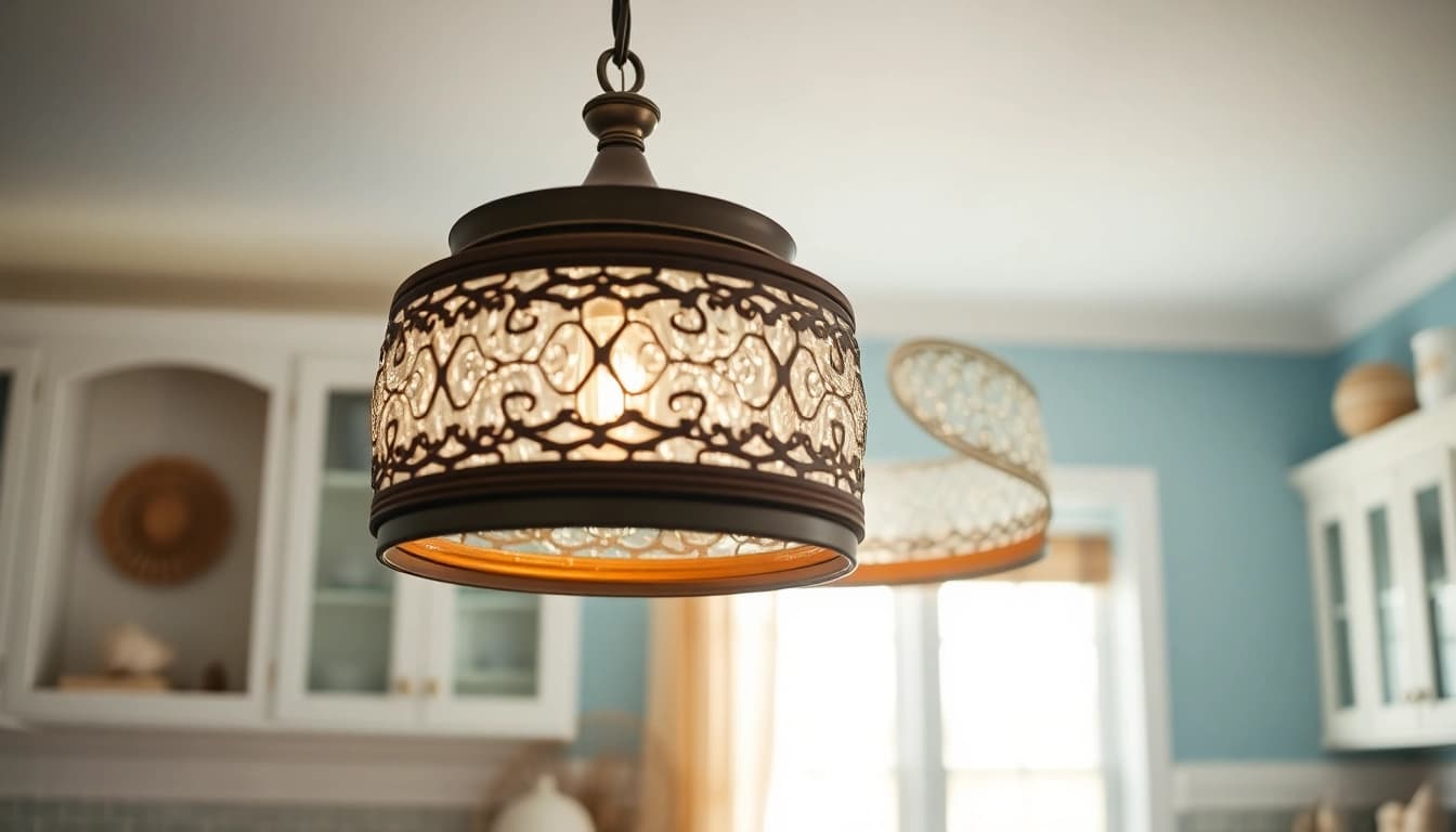 Illuminate your space with a stunning island light, blending beach aesthetics and warmth.