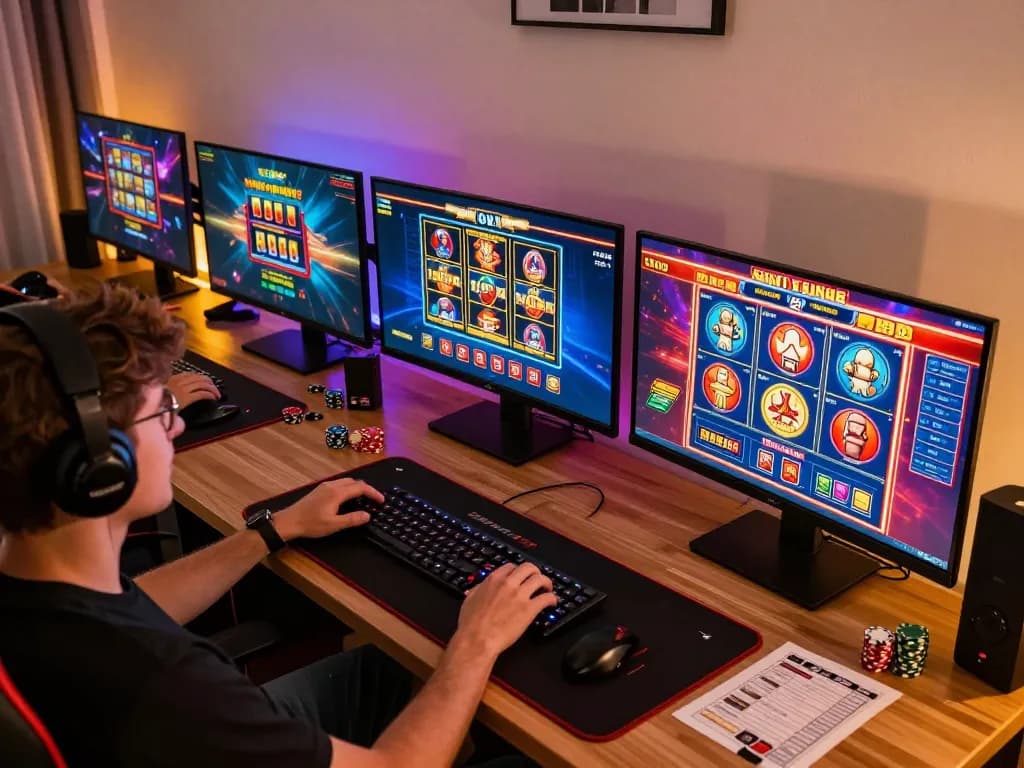 Engaging with casino europei online through multiple screens in a cozy gaming setup