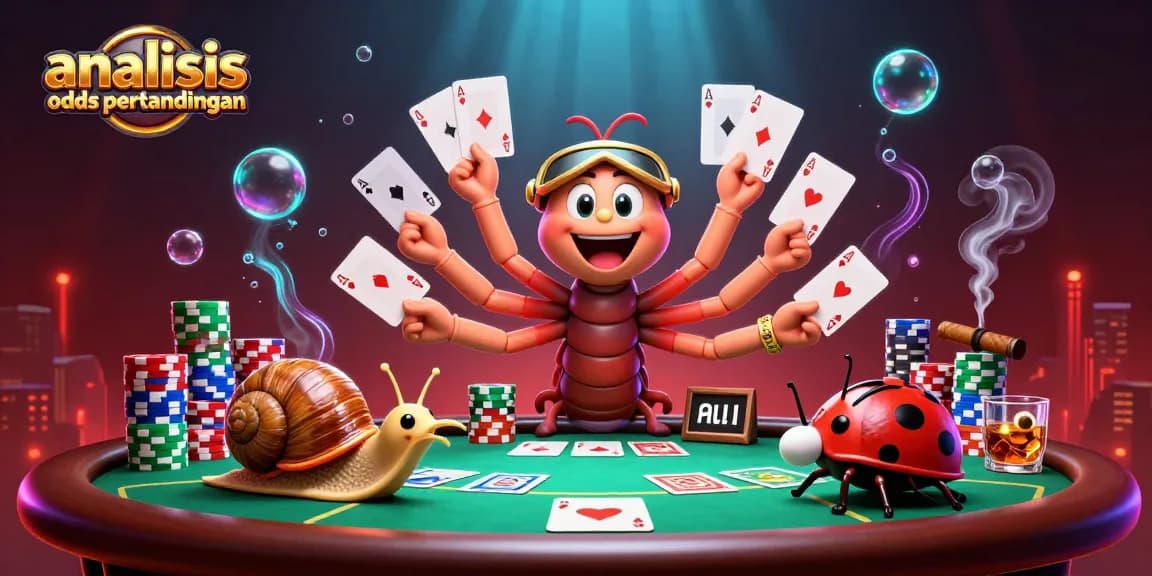 Engage in analisis odds pertandingan with a dynamic 3D casino scene featuring a unique millipede dealer.
