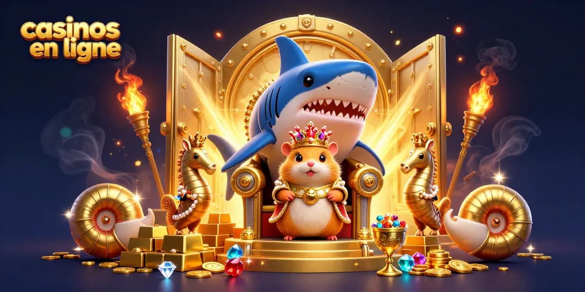 Découvrez les meilleurs casinos en ligne avec un roi hamster sur son trône dans un trésor scintillant.