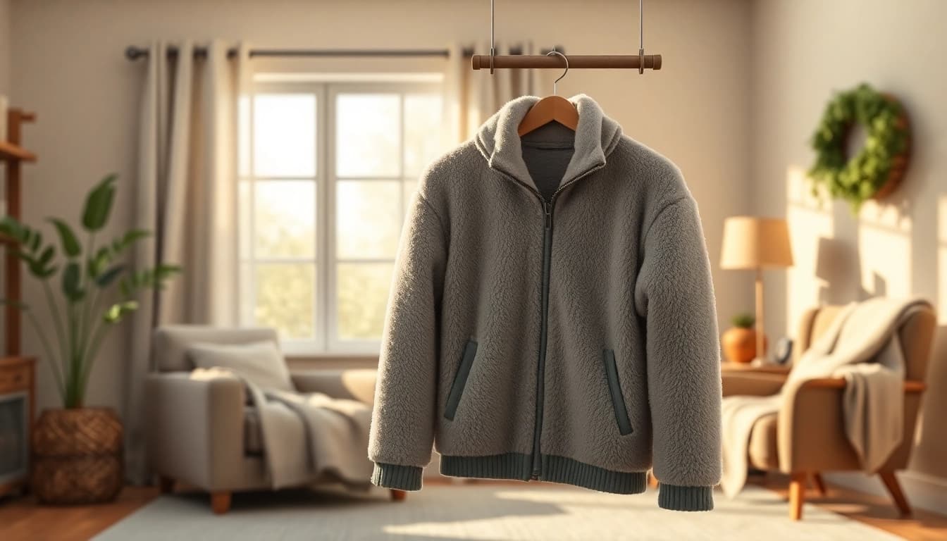 Fleece jas met een gezellige sfeer in een warm interieur.