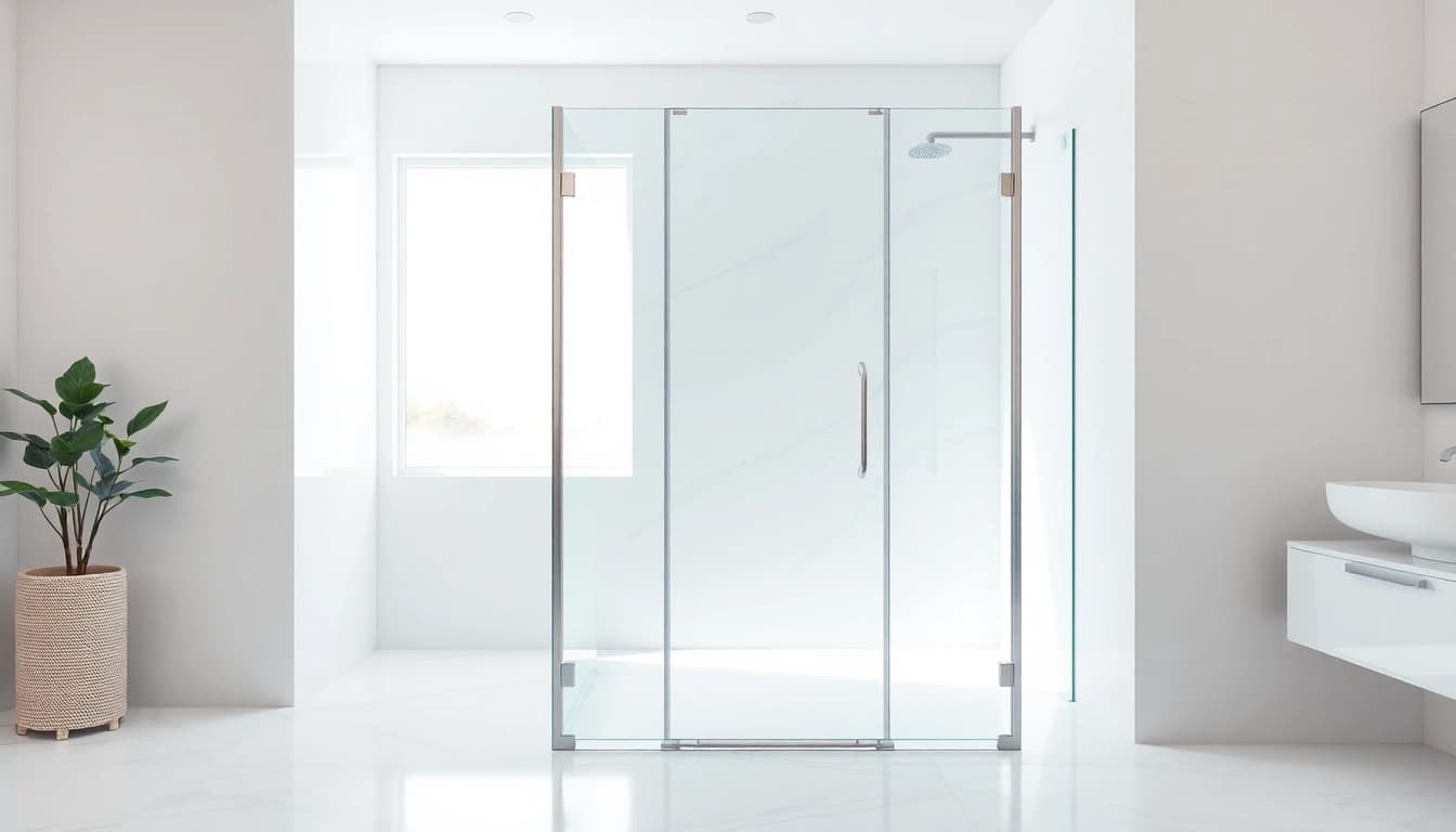 Showcase of shower screens semi frameless in a modern bathroom, highlighting stylish design.