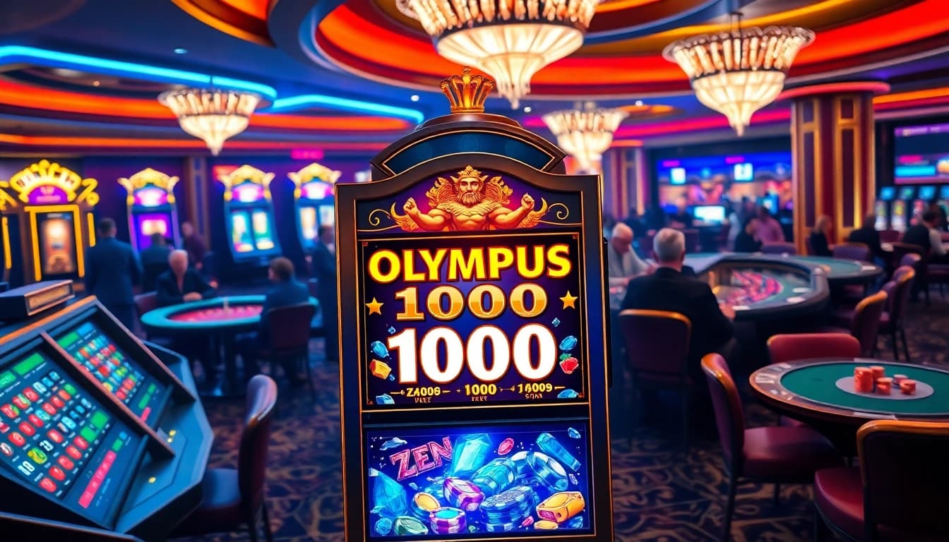 Experience the excitement of Olympus 1000 slot machine amidst vibrant casino lights and players.