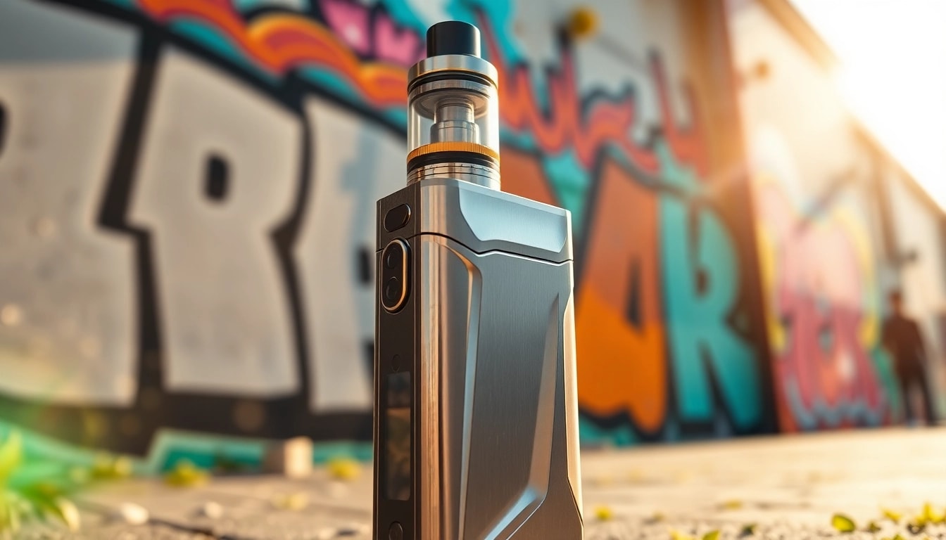 Engaging close-up of an orion vape device set against vibrant urban artwork.