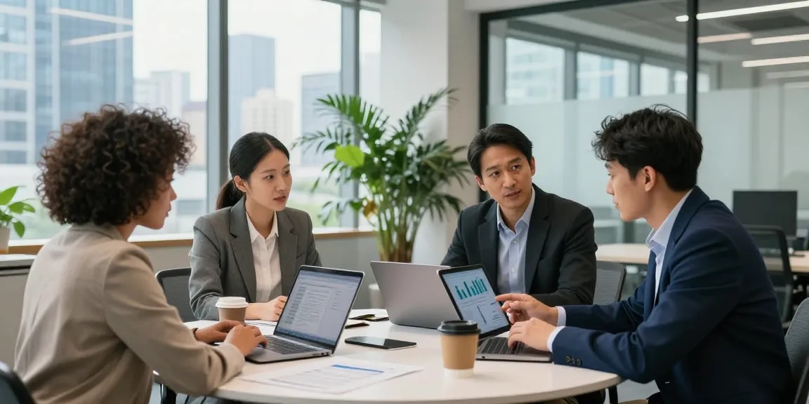 Team collaborating at https://factors.org.uk in modern office setting, showcasing innovative teamwork and engagement.