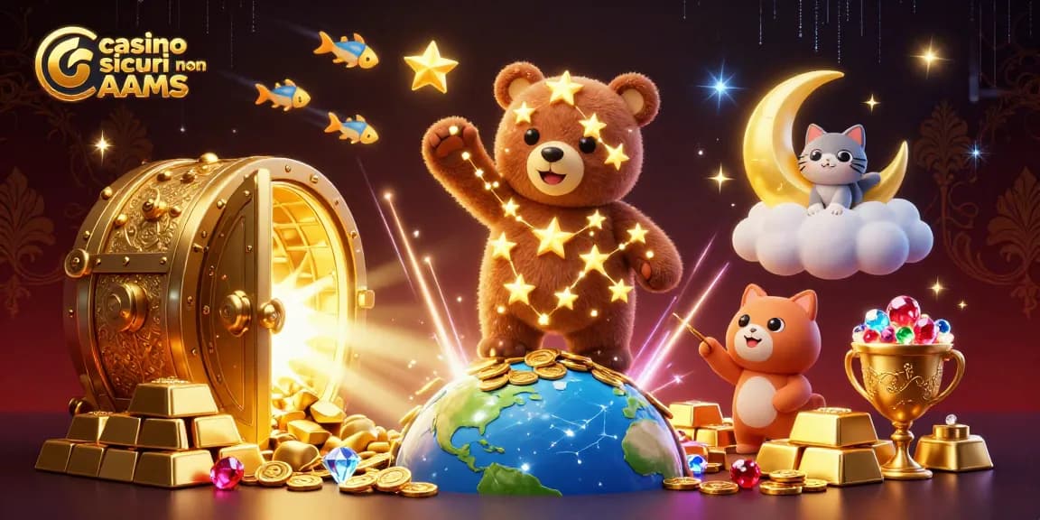 Gioca in casino sicuri non AAMS e scopri tesori d'oro e gemme preziose in un'illustrazione vivace.
