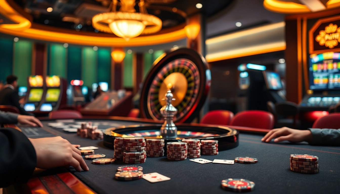 Experience the thrill of 68 game bài with vibrant casino visuals showcasing poker and Tài Xỉu excitement.