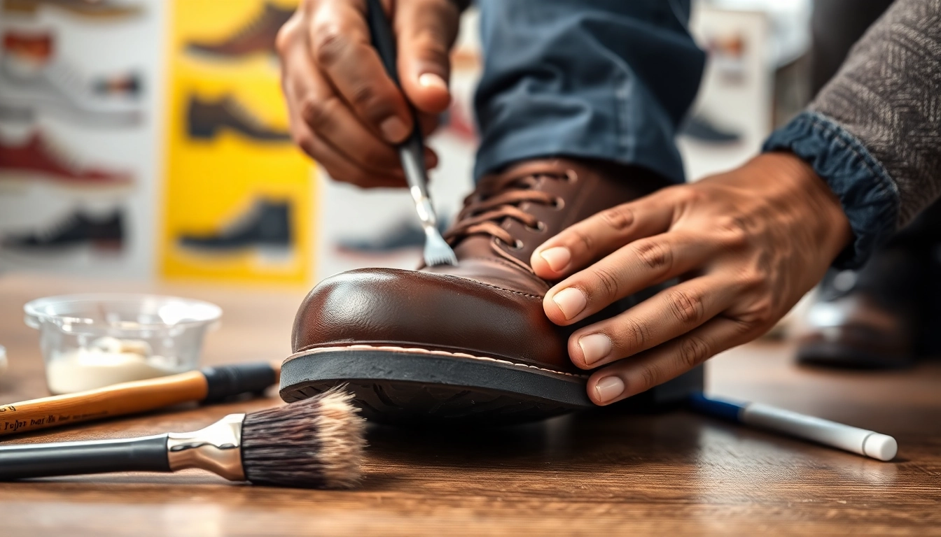 ScuffDoc technician expertly repairing a shoe scuff with precision and care.