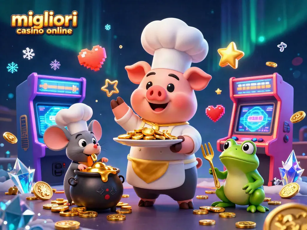 Scopri i migliori casino online con l'illustrazione di un chef che serve monete d'oro.