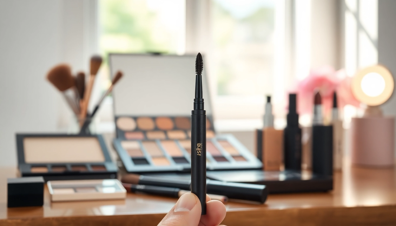Enhance your look with the versatile skone cosmetics brow wand showcased in a chic beauty setting.