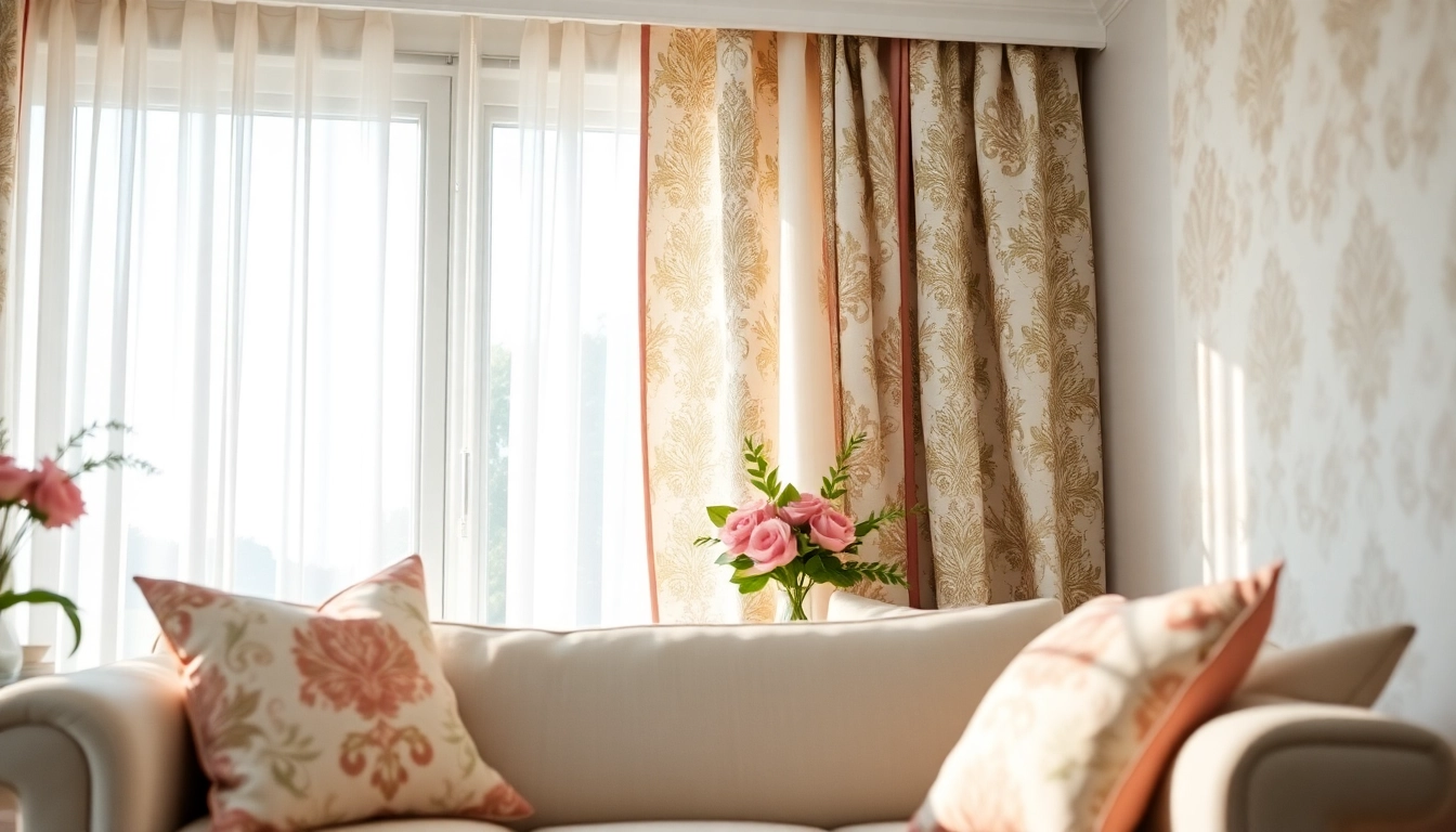 Decoratieve stof in een goed ontworpen woonkamer met sfeervolle verlichting en stijlvolle details.