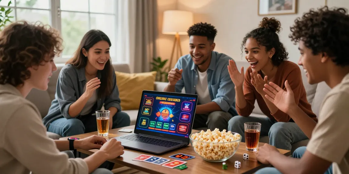 Exciting group of friends exploring credit card casinos online in a cozy living room.