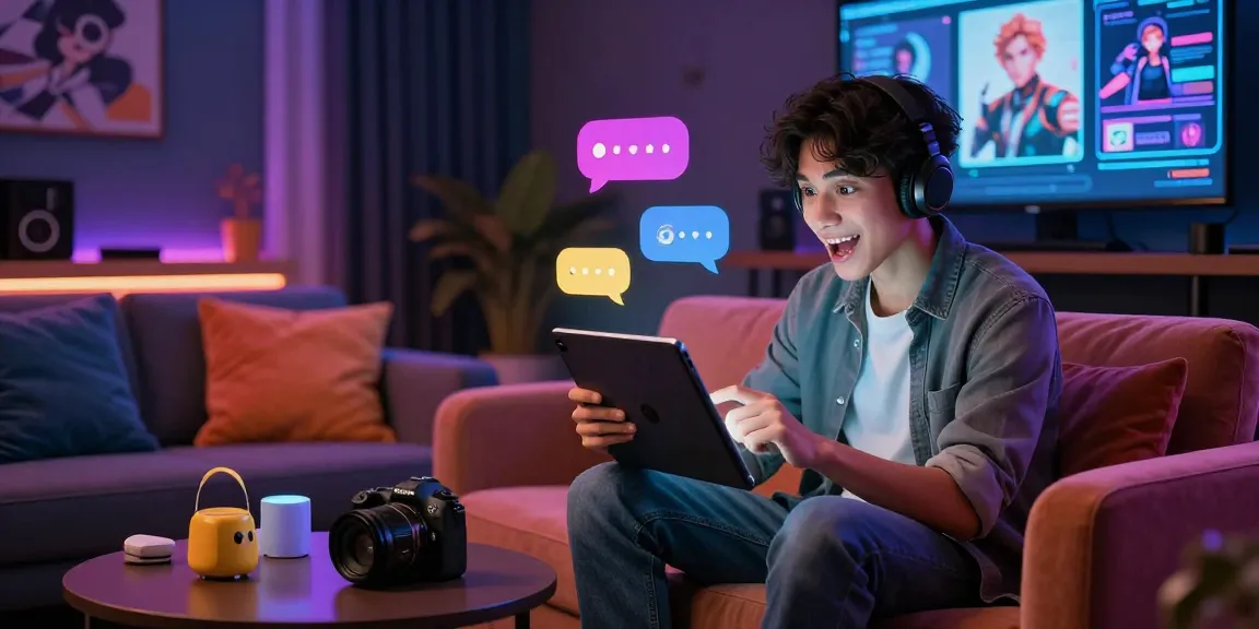 Engaging in nsfw ai chat with a lifelike AI character in a vibrant virtual lounge setting.