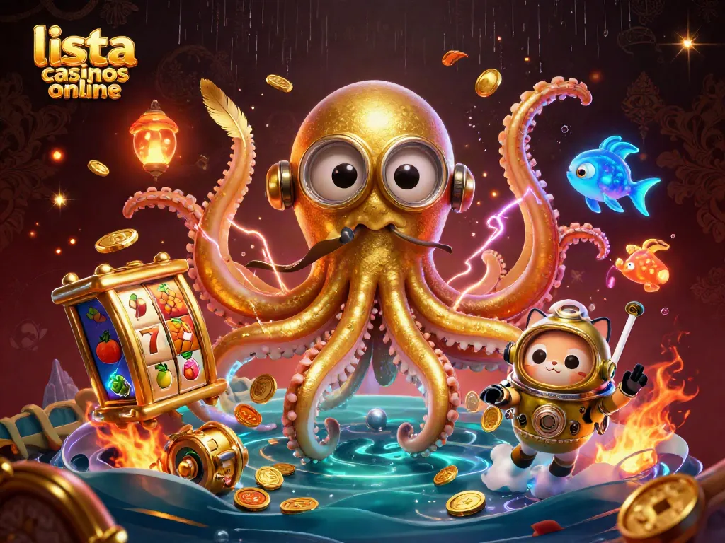Gana en la lista de casinos online con un tren de jackpot y un kraken en 3D lleno de detalles.