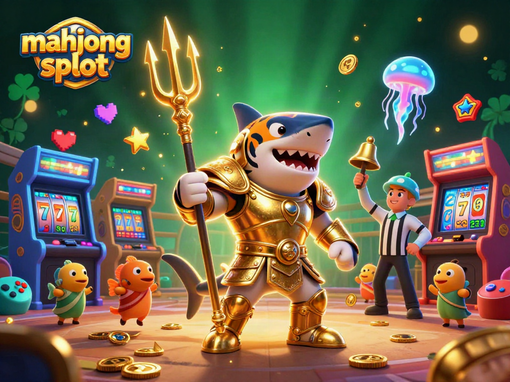 Engage with the vibrant mahjong slot world featuring a gladiator shark and arcade elements.