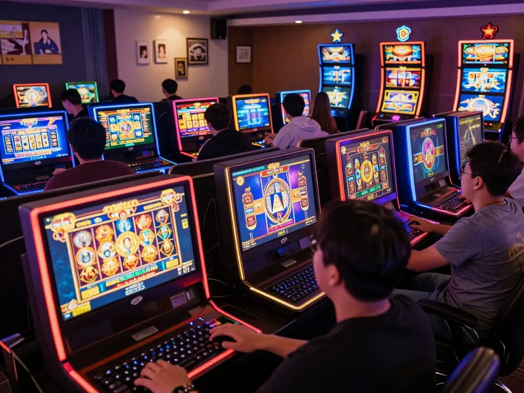 Players spinning slot thailand games at home, celebrating wins with excitement