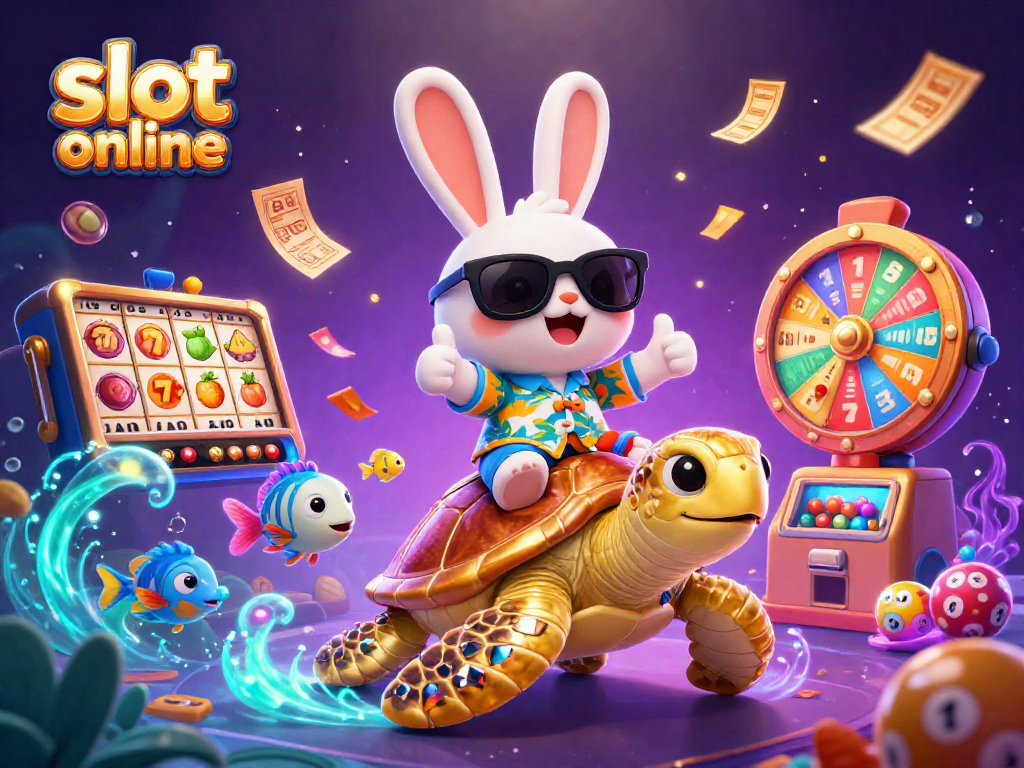 Experience thrilling slot online action with a lucky rabbit and golden sea turtle in a vibrant casino world.