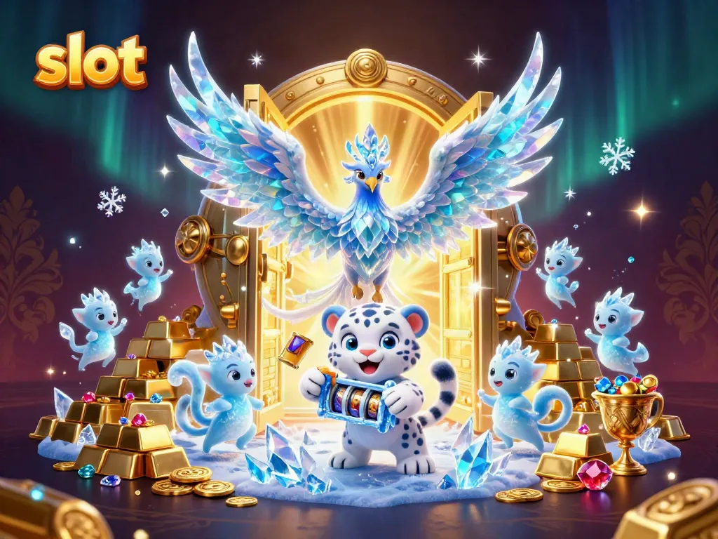 Slot yang ditampilkan oleh phoenix es dengan sayap kristal, bersinar di dunia kasino