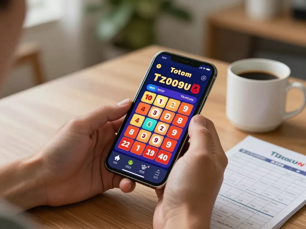 Pengalaman permainan mobile Toto Macau dengan seorang pemain yang memeriksa hasil lotere di smartphone dalam suasana yang nyaman.