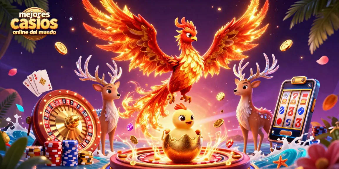Juega en los mejores casinos online del mundo con emocionantes premios y bonificaciones en esta ilustración vibrante.