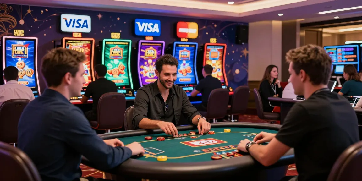 Online players enjoying engaging credit card casino games with Visa and Mastercard logos, showcasing https://aisa.org.uk's exciting atmosphere.