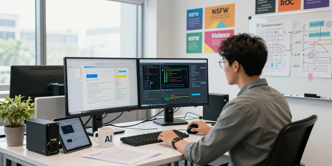 Detect AI image analysis in a vibrant tech workspace with advanced content moderation tools.