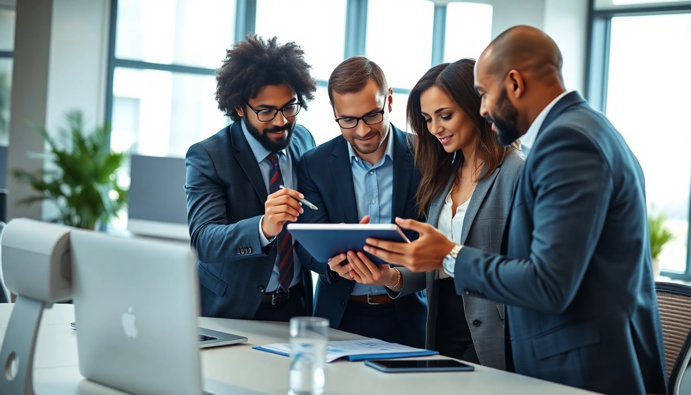 Analyze sales navigator scraper pricing with professionals in a modern office setting.