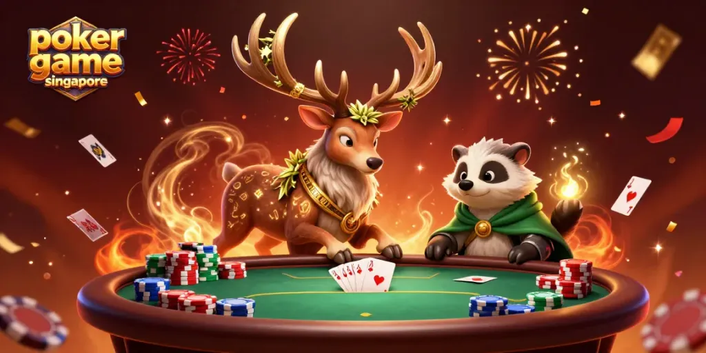 Play poker game online singapore with festive ambience and engaging characters.