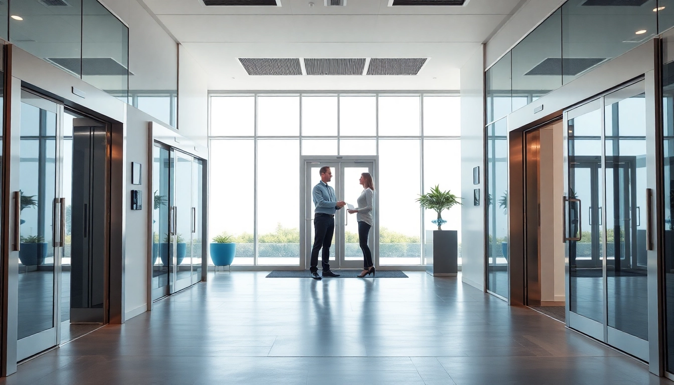 Explore automated entrance solutions with Evolution Entrance Systems showcased in a modern showroom.