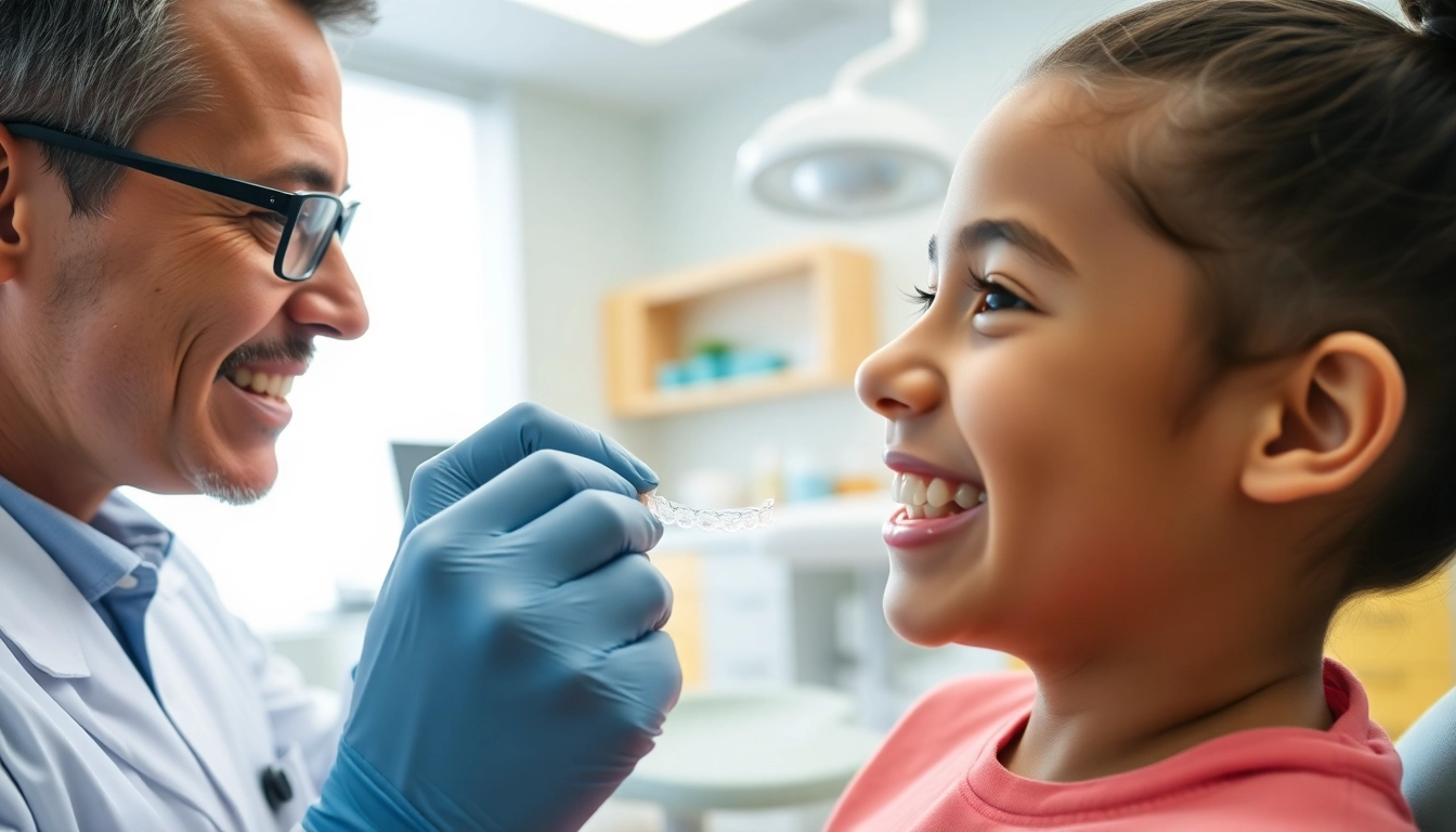 Patient receiving orthodontics care with clear aligners in a modern dental clinic.