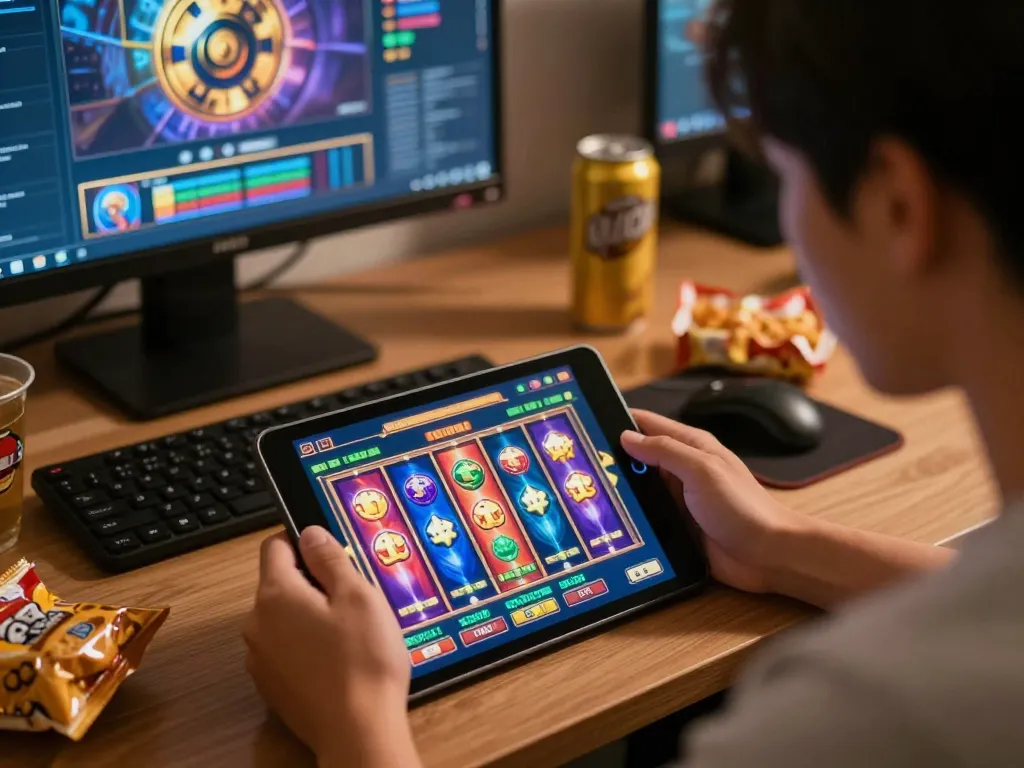 Engaging moment of online slot gacor sore ini gameplay on tablet with colorful reels
