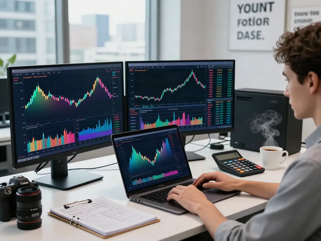 Focused trader analyzing tradingview官网 stock charts in a modern office.