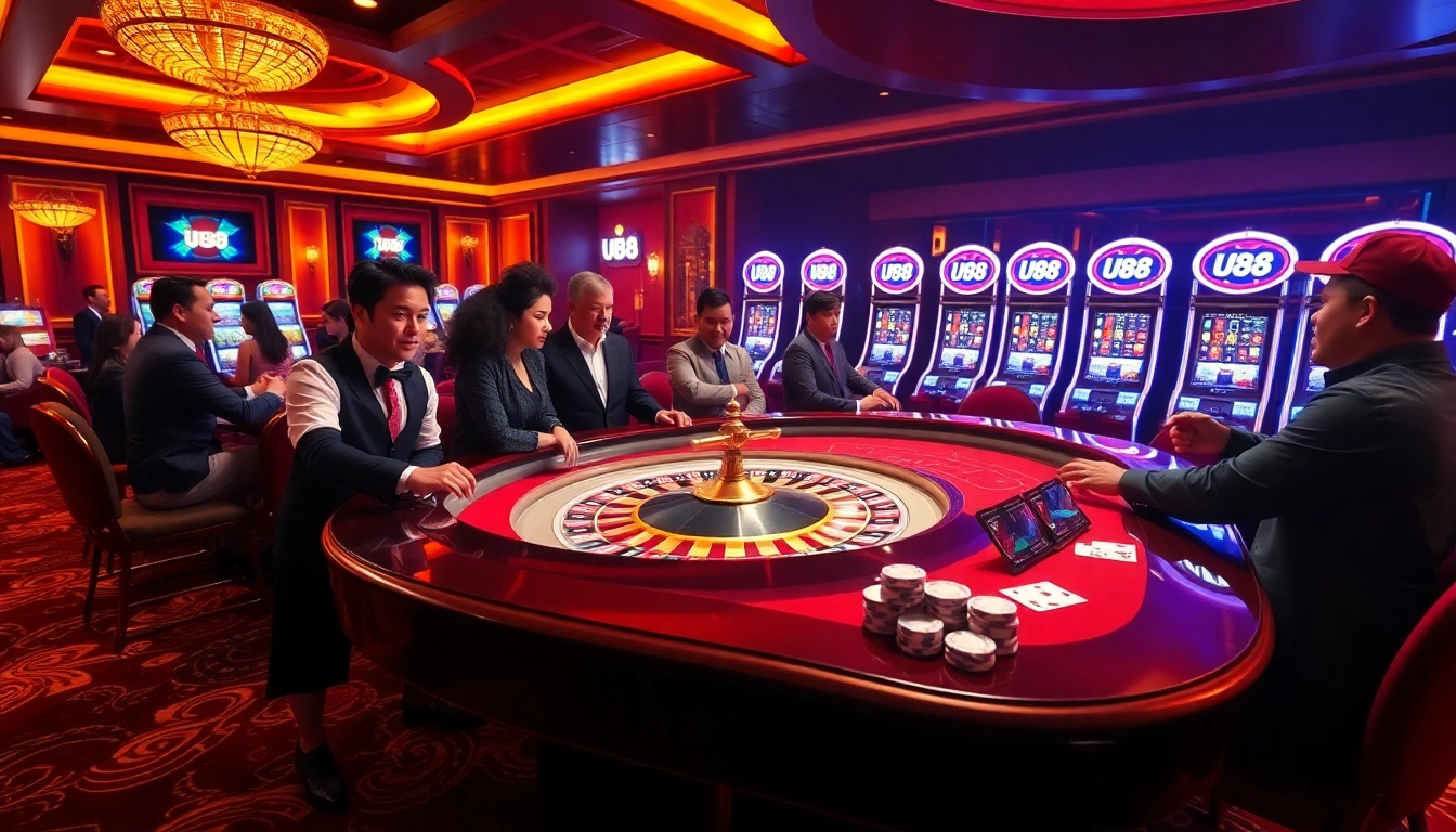 Players engage in thrilling bets at U88 casino table, showcasing a lively gaming atmosphere.