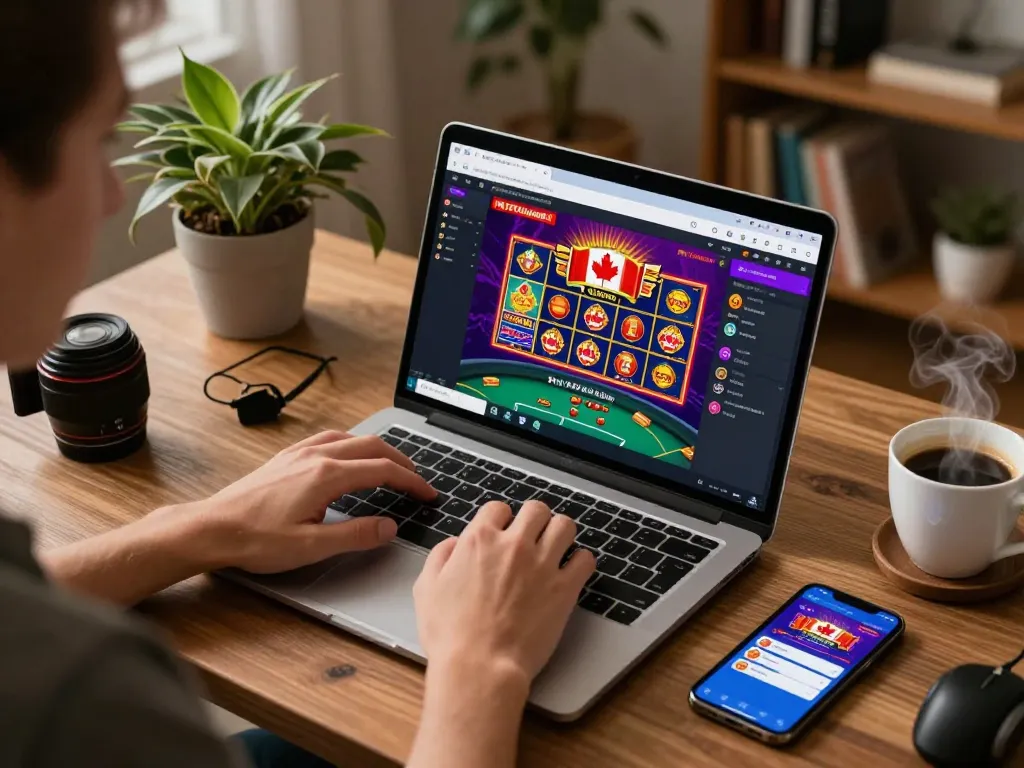 Engage with online casinos in Canada reddit by playing poker on a laptop in a cozy home office.