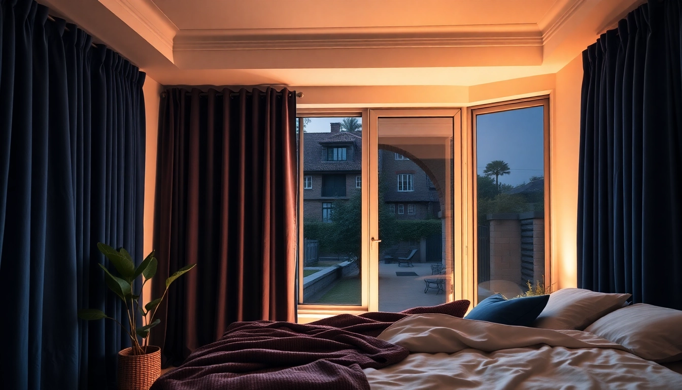 Verduisterende gordijnen in een sfeervolle slaapkamer creëren een ontspannen atmosfeer.
