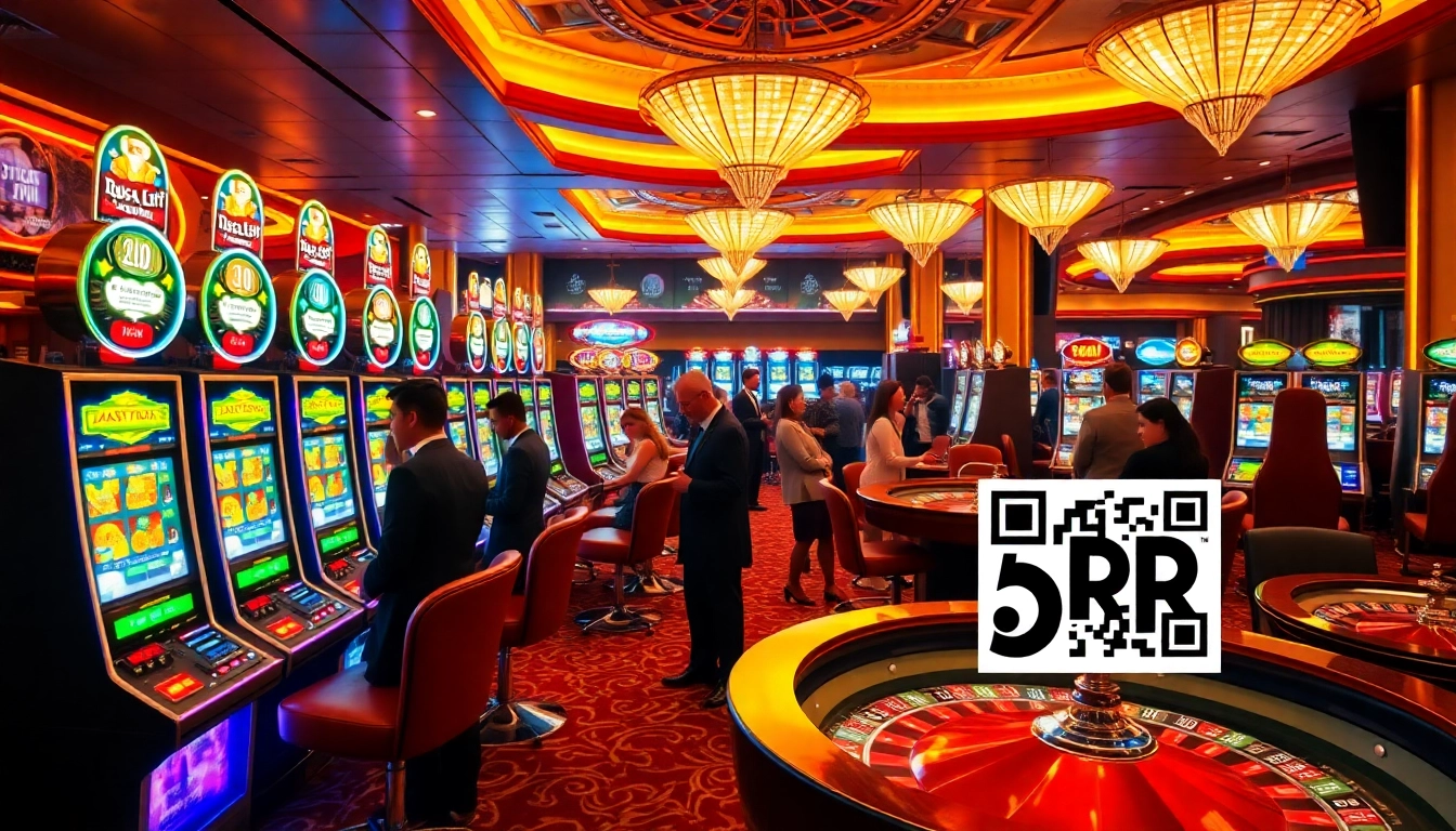 Engaging players at the slot depo 5rb area, showcasing vibrant slot machines and thrilling casino atmosphere.