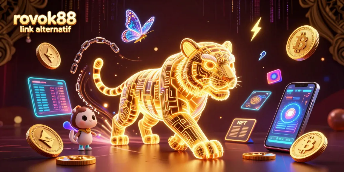 Experience rokok88 link alternatif in a vibrant digital casino landscape filled with cryptocurrency elements.