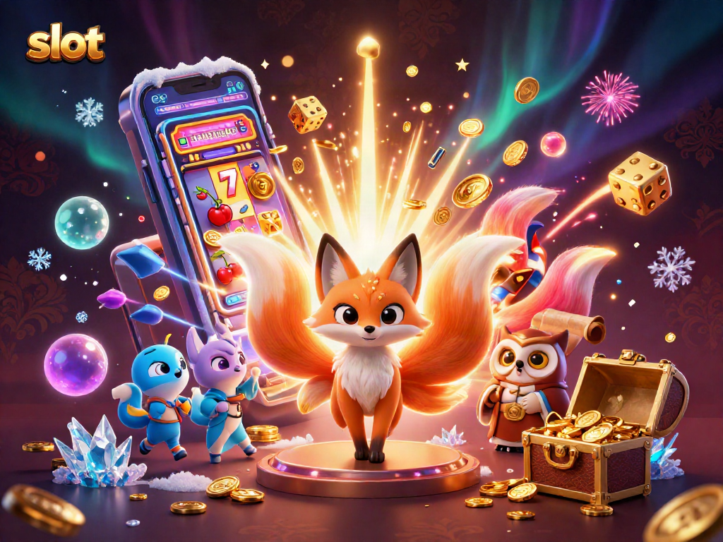 Experience the thrill of slot games with engaging 3D characters and vibrant casino elements.