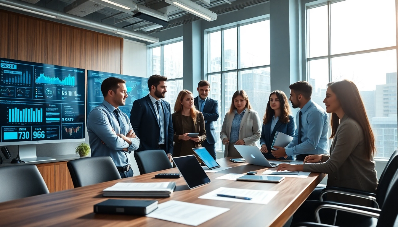 Engaging AI claims processing team collaborating in a modern office environment.