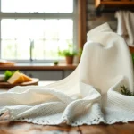 Kaasdoek delicately placed on a wooden table, enhancing a cozy kitchen atmosphere.