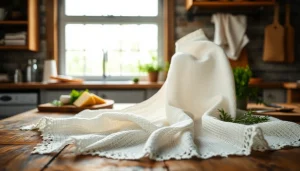 Kaasdoek delicately placed on a wooden table, enhancing a cozy kitchen atmosphere.