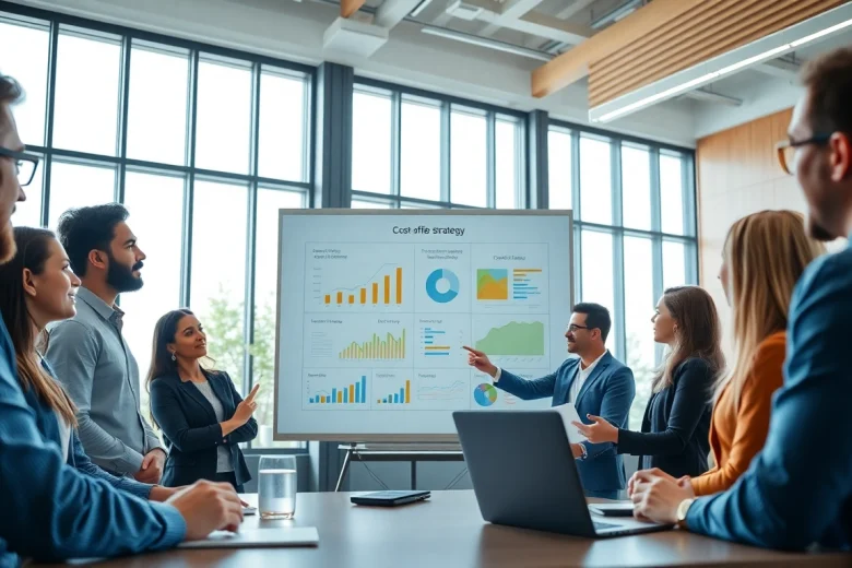 Implement strategies for Cost-Effective IT Management with a diverse team in a bright office.