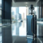 Elfbar Vape Gerät auf strahlendem Untergrund mit modernem urbanem Hintergrund.