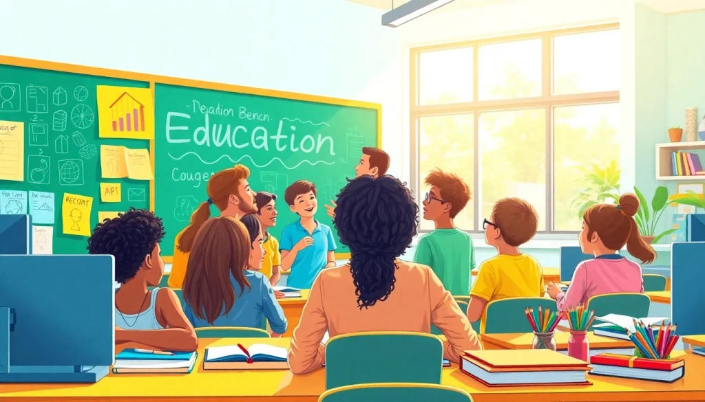 Engaging classroom scene emphasizing Education with diverse students and a teacher.